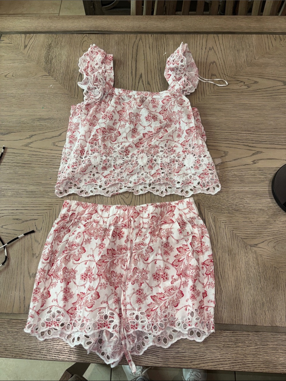 Women's Two-Piece Floral Lace Trim Sleep Set - Pink/White
